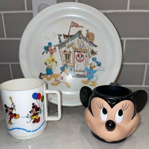 Vintage Disney kid's dish cups 1960s Mickey Clubhouse melamine plate and 2 mugs
